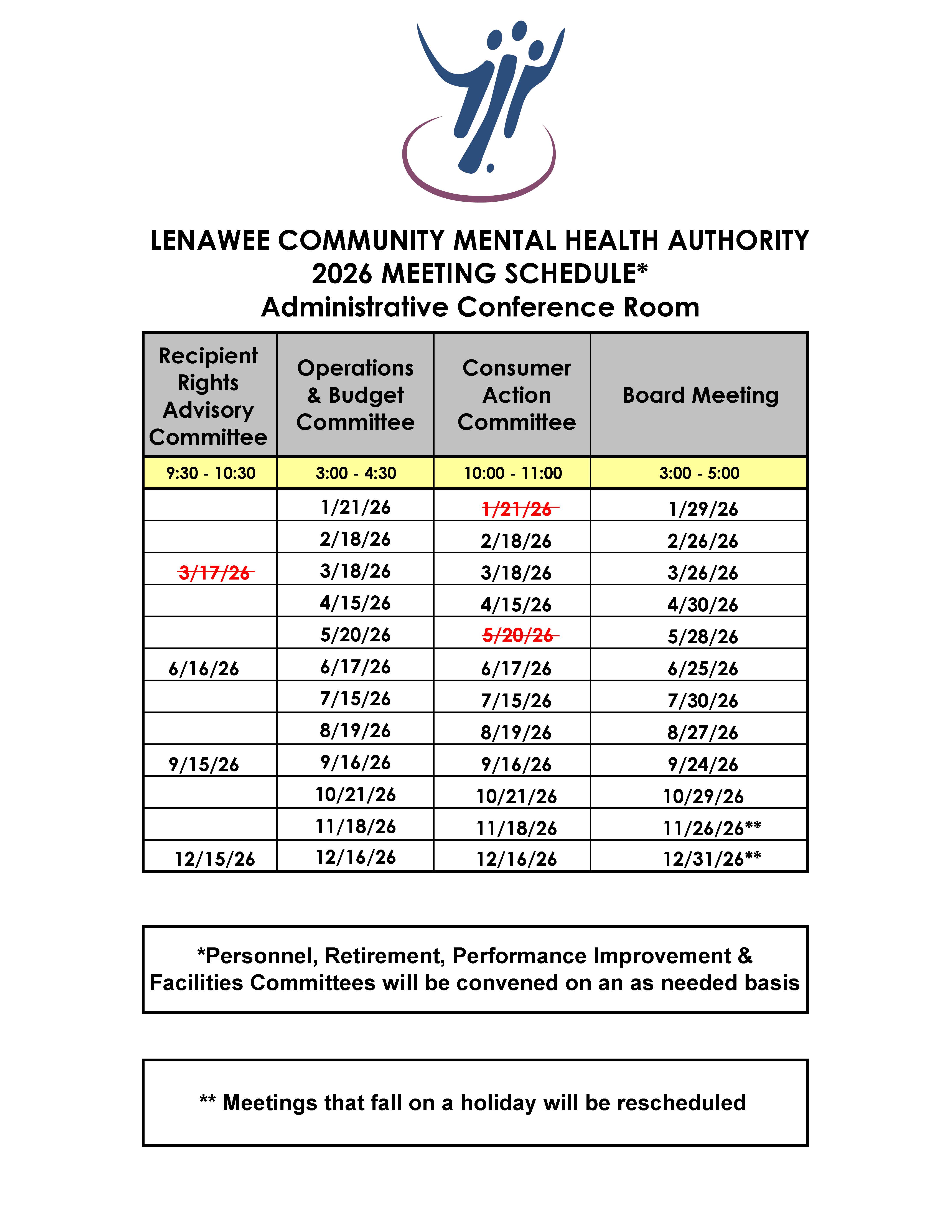 MeetingSchedule 26 updated LCMHA Board
